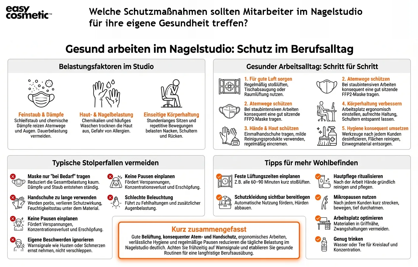Welche Schutzmaßnahmen sollten Mitarbeiter im Nagelstudio für ihre eigene Gesundheit treffen?