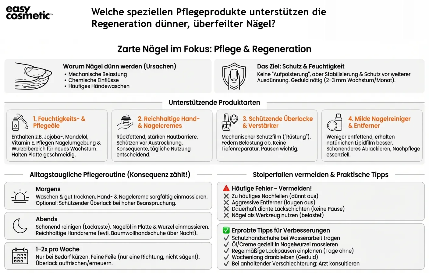 Welche speziellen Pflegeprodukte unterstützen die Regeneration dünner, überfeilter Nägel?