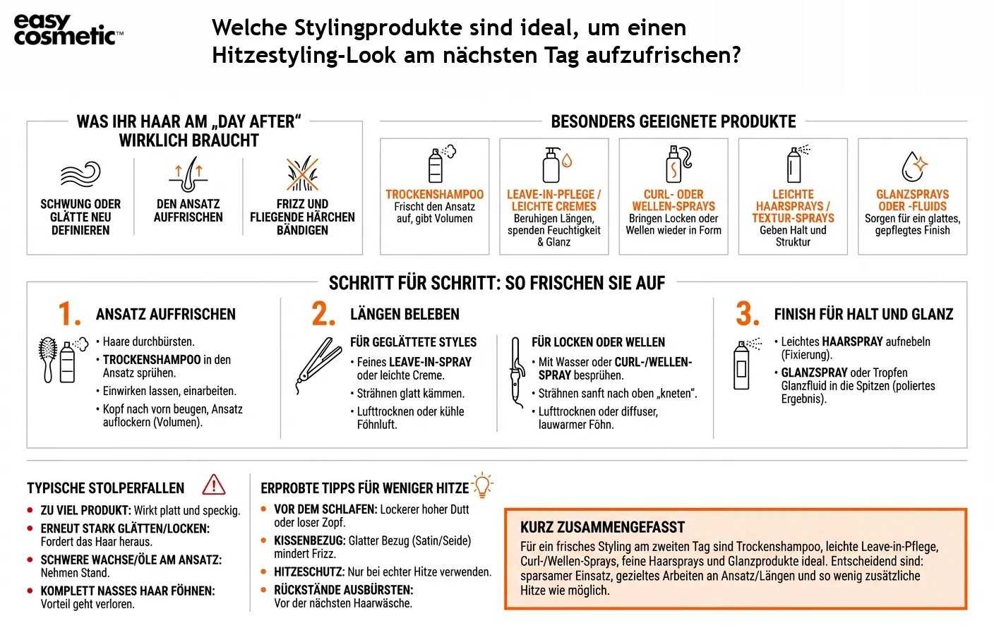 Welche Stylingprodukte sind ideal, um einen Hitzestyling-Look am nächsten Tag aufzufrischen?