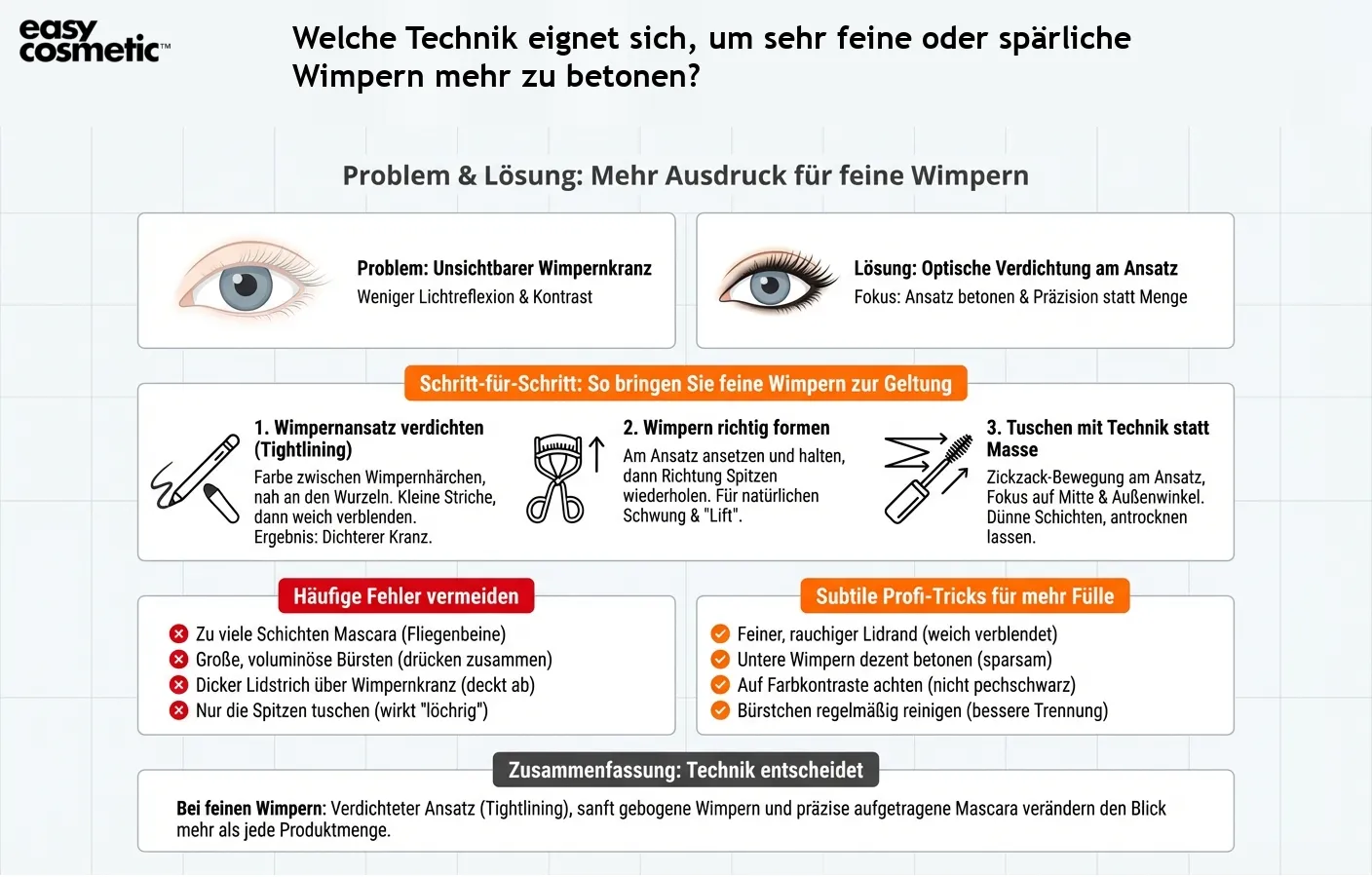 Welche Technik eignet sich, um sehr feine oder spärliche Wimpern mehr zu betonen?