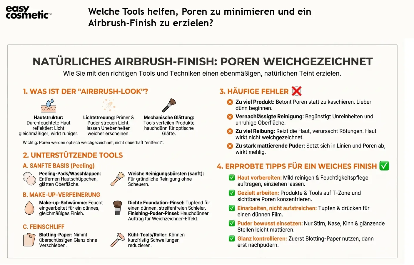 Welche Tools helfen, Poren zu minimieren und ein Airbrush-Finish zu erzielen?