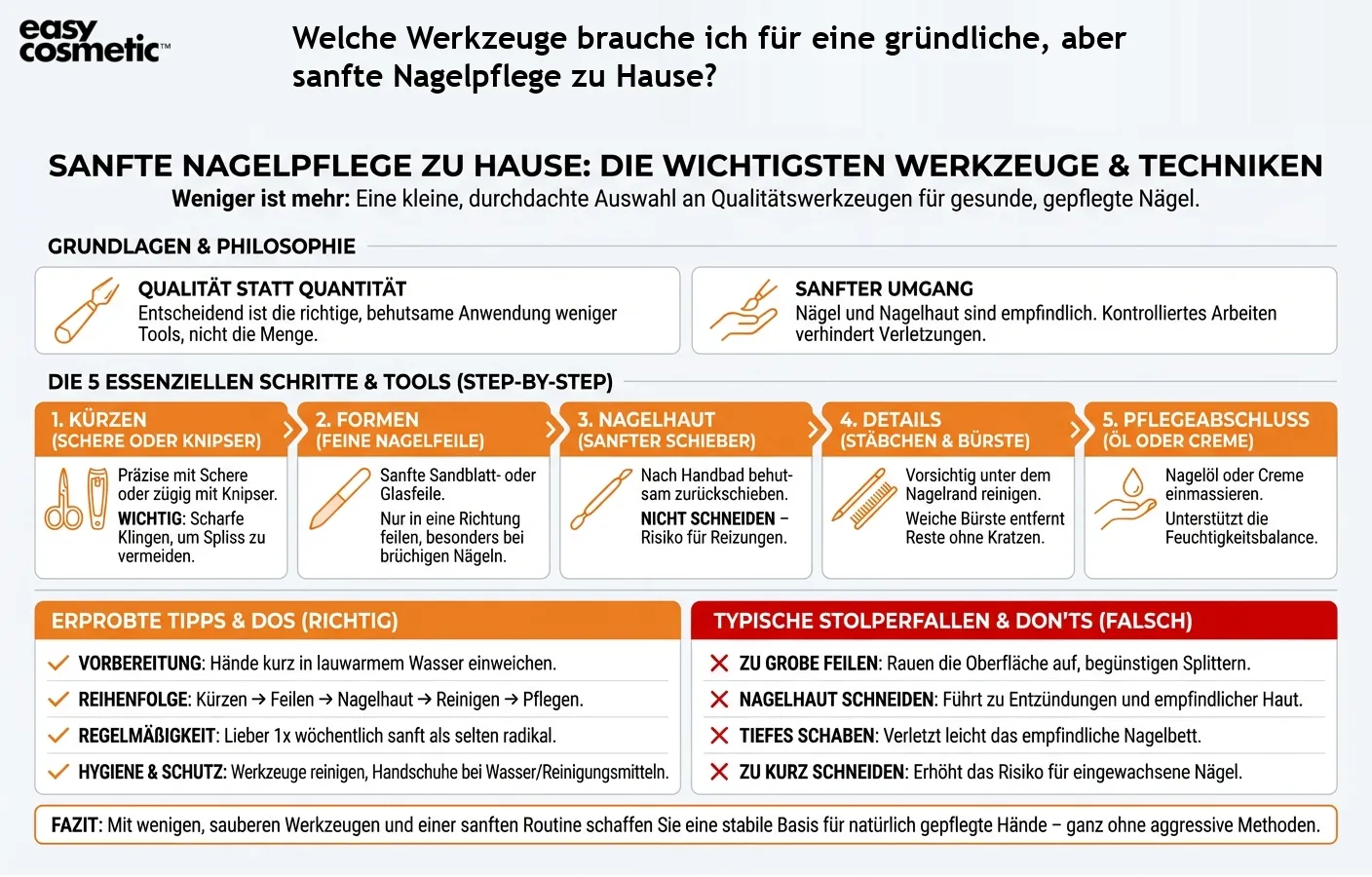 Welche Werkzeuge brauche ich für eine gründliche, aber sanfte Nagelpflege zu Hause?