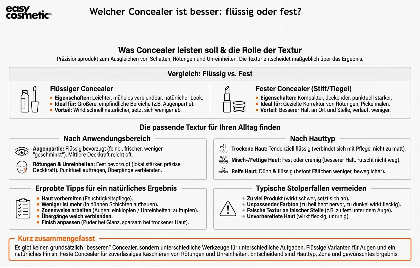 Welcher Concealer ist besser: flüssig oder fest?