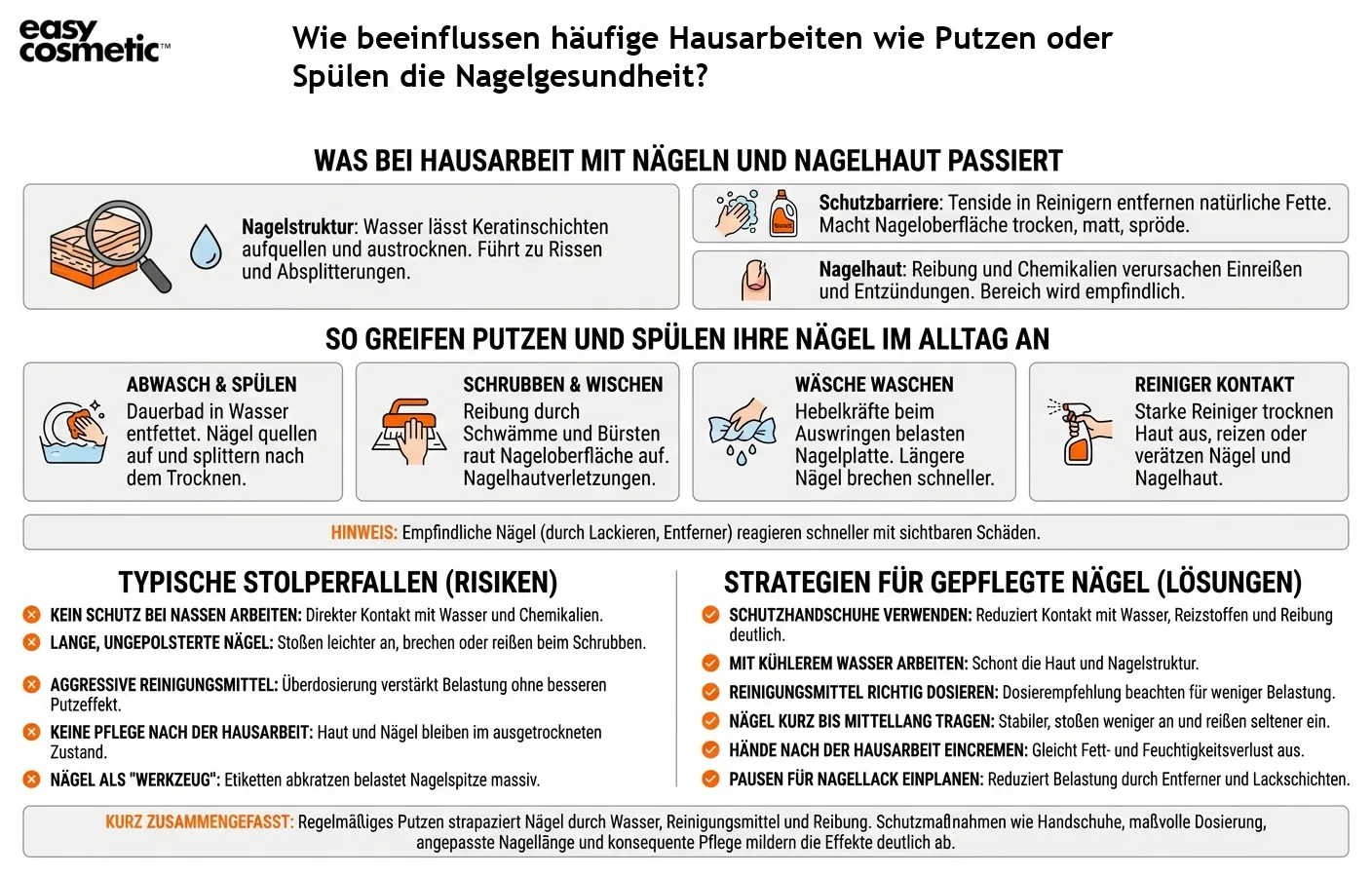 Wie beeinflussen häufige Hausarbeiten wie Putzen oder Spülen die Nagelgesundheit?