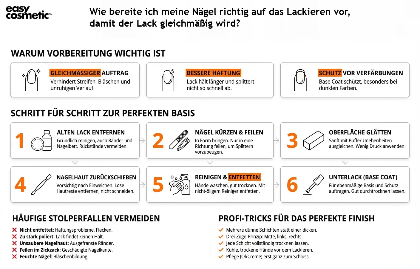 Wie bereite ich meine Nägel richtig auf das Lackieren vor, damit der Lack gleichmäßig wird?