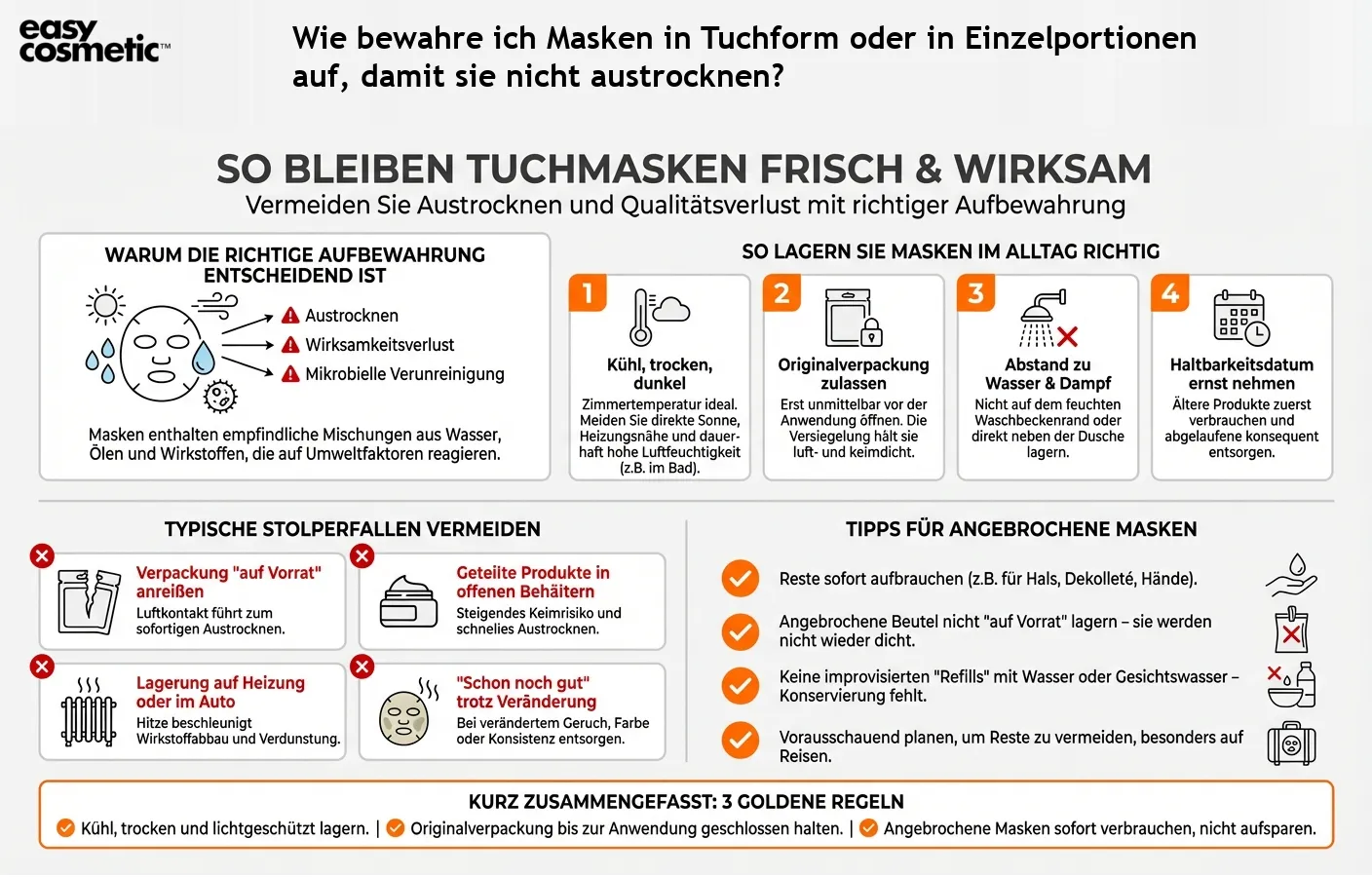 Wie bewahre ich Masken in Tuchform oder in Einzelportionen auf, damit sie nicht austrocknen?