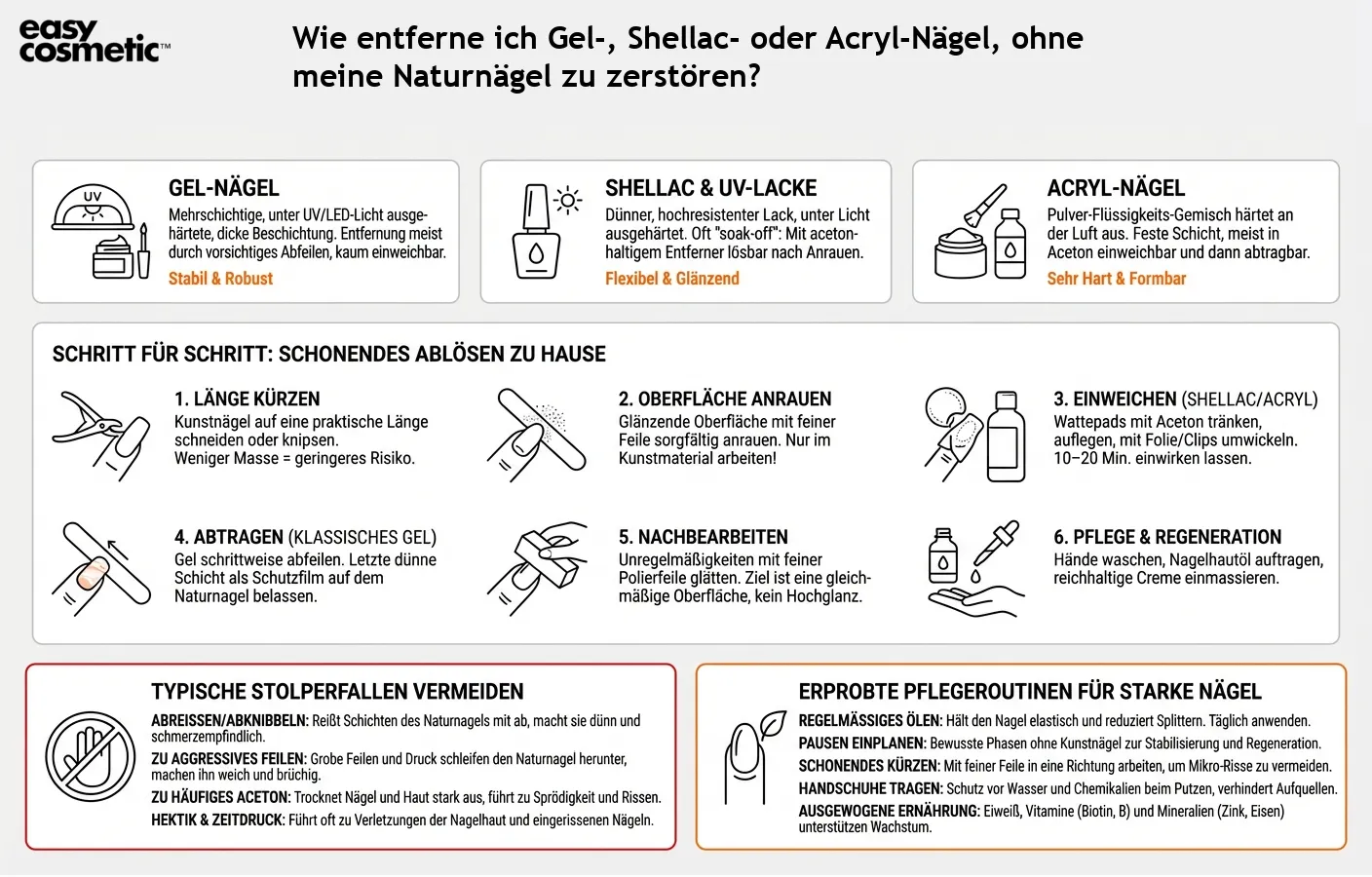 Wie entferne ich Gel-, Shellac- oder Acryl-Nägel, ohne meine Naturnägel zu zerstören?