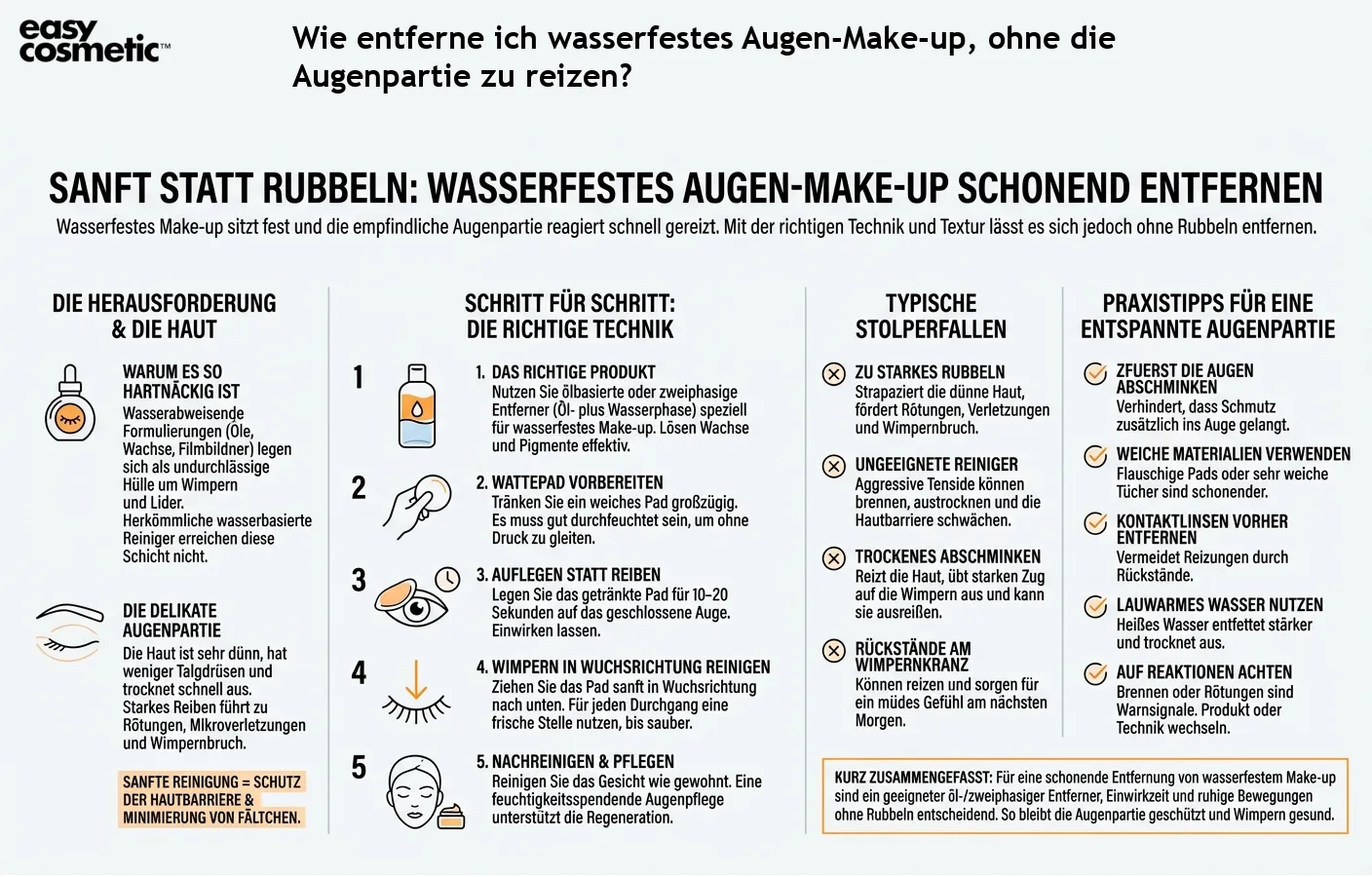 Wie entferne ich wasserfestes Augen-Make-up, ohne die Augenpartie zu reizen?