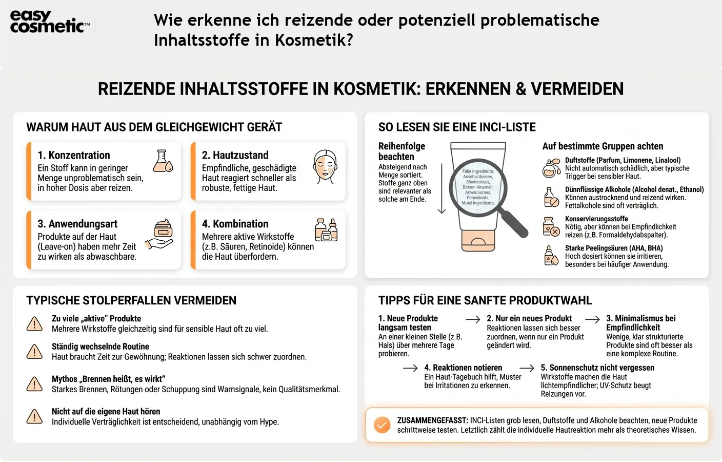 Wie erkenne ich reizende oder potenziell problematische Inhaltsstoffe in Kosmetik?
