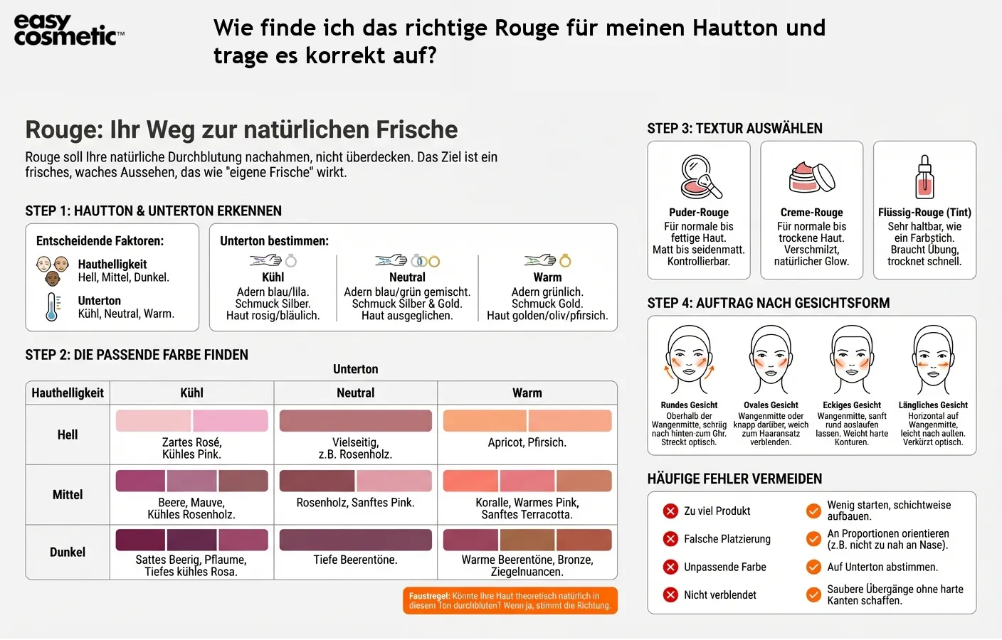 Wie finde ich das richtige Rouge für meinen Hautton und trage es korrekt auf?