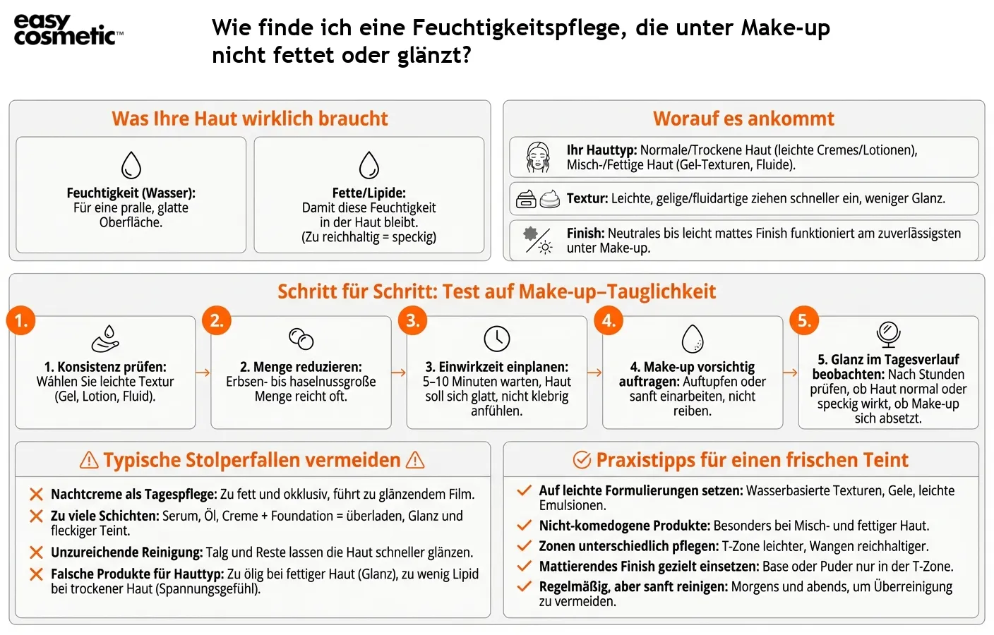 Wie finde ich eine Feuchtigkeitspflege, die unter Make-up nicht fettet oder glänzt?