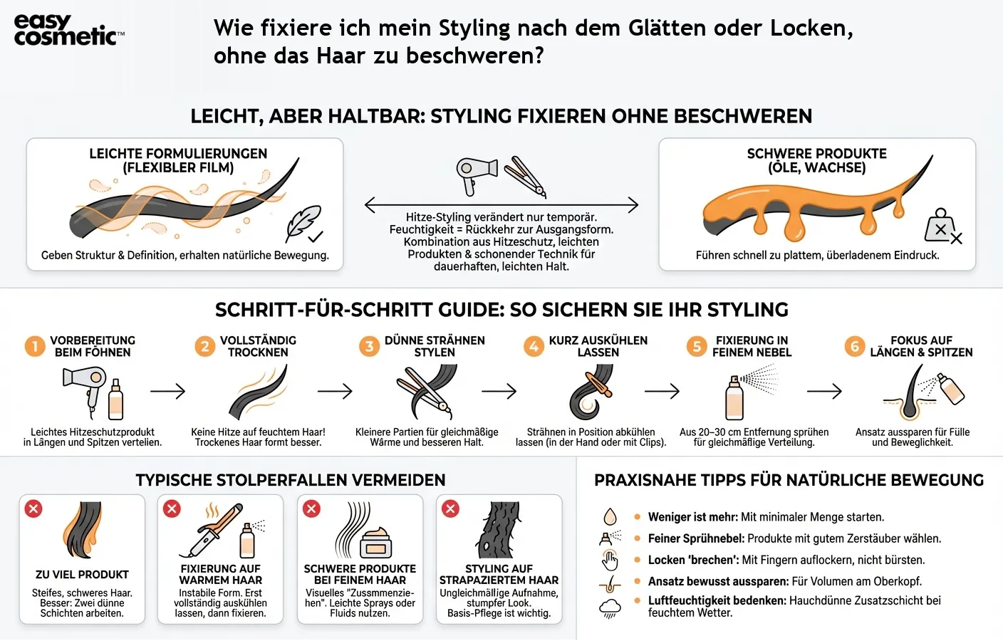 Wie fixiere ich mein Styling nach dem Glätten oder Locken, ohne das Haar zu beschweren?