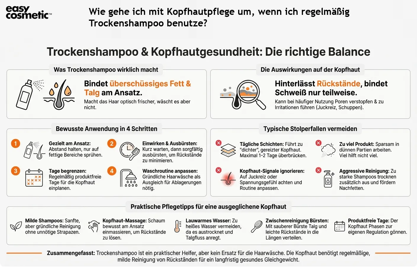 Wie gehe ich mit Kopfhautpflege um, wenn ich regelmäßig Trockenshampoo benutze?