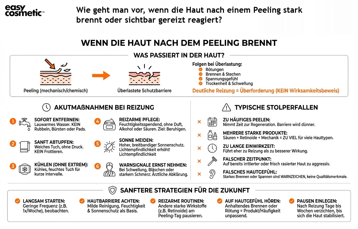 Wie geht man vor, wenn die Haut nach einem Peeling stark brennt oder sichtbar gereizt reagiert?