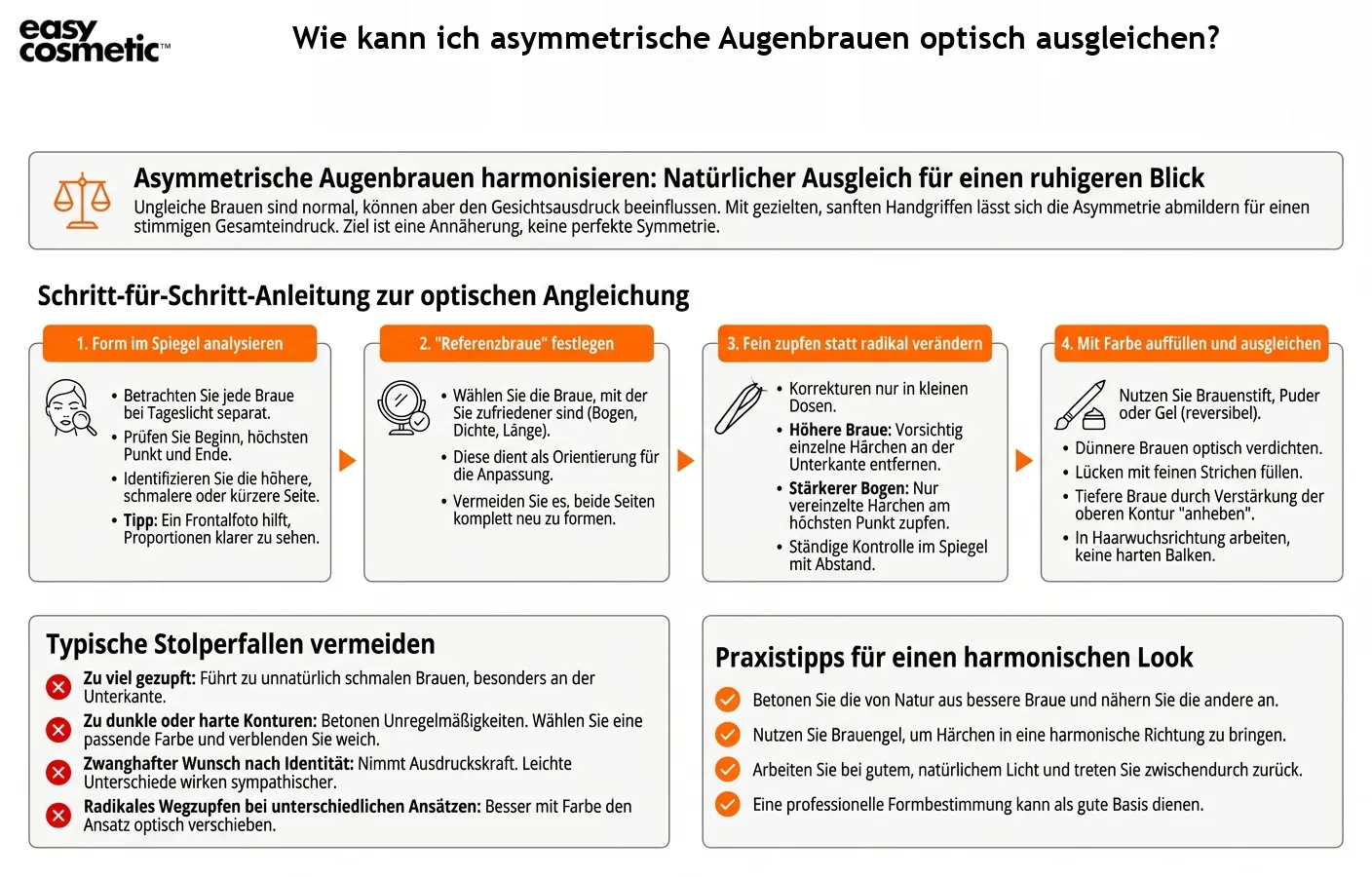Wie kann ich asymmetrische Augenbrauen optisch ausgleichen?