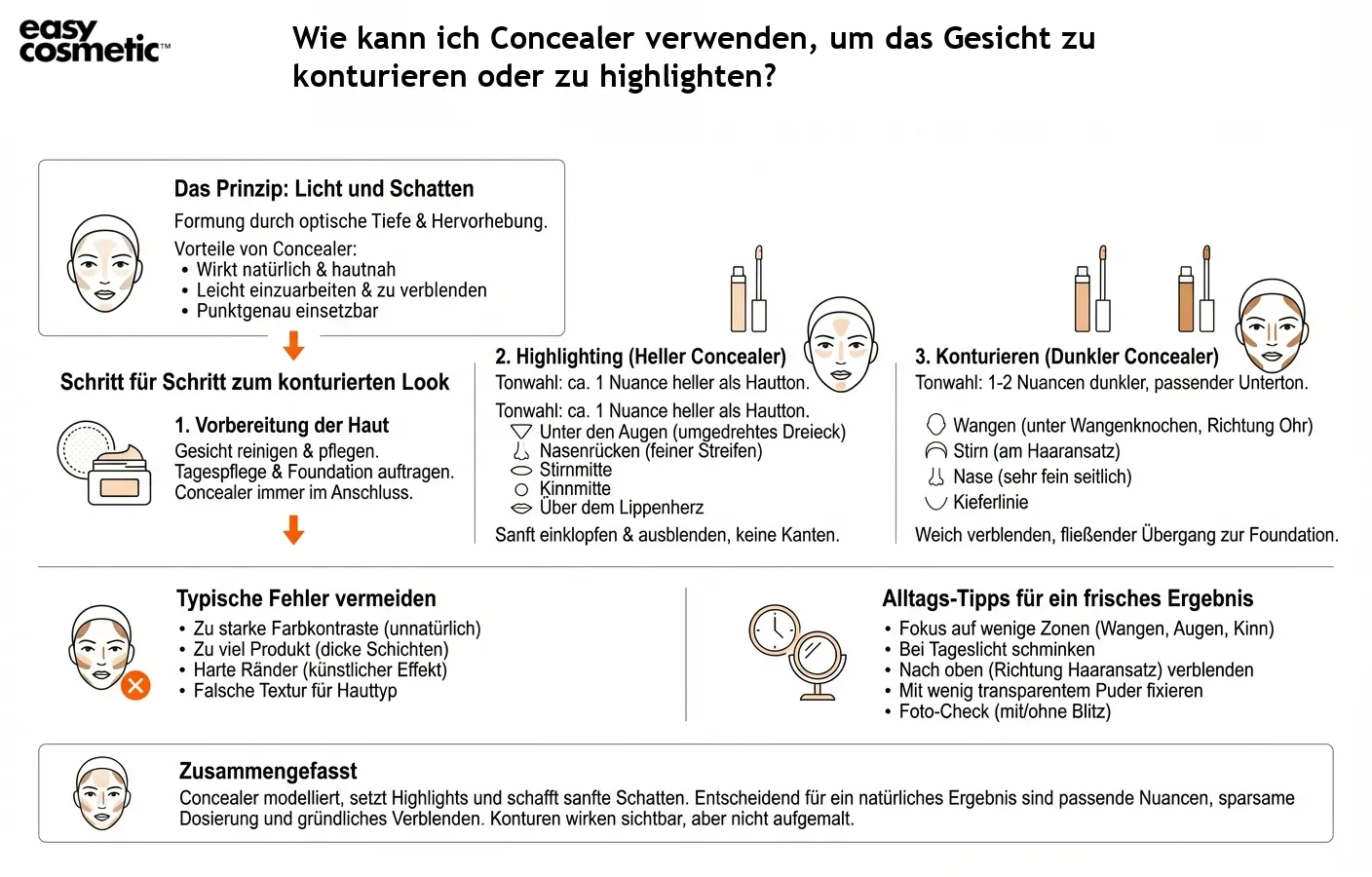 Wie kann ich Concealer verwenden, um das Gesicht zu konturieren oder zu highlighten?