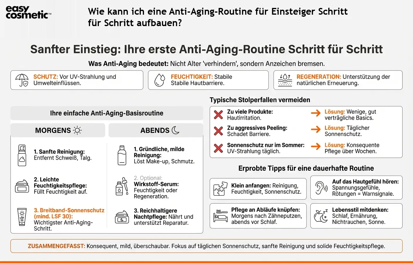 Wie kann ich eine Anti-Aging-Routine für Einsteiger Schritt für Schritt aufbauen?