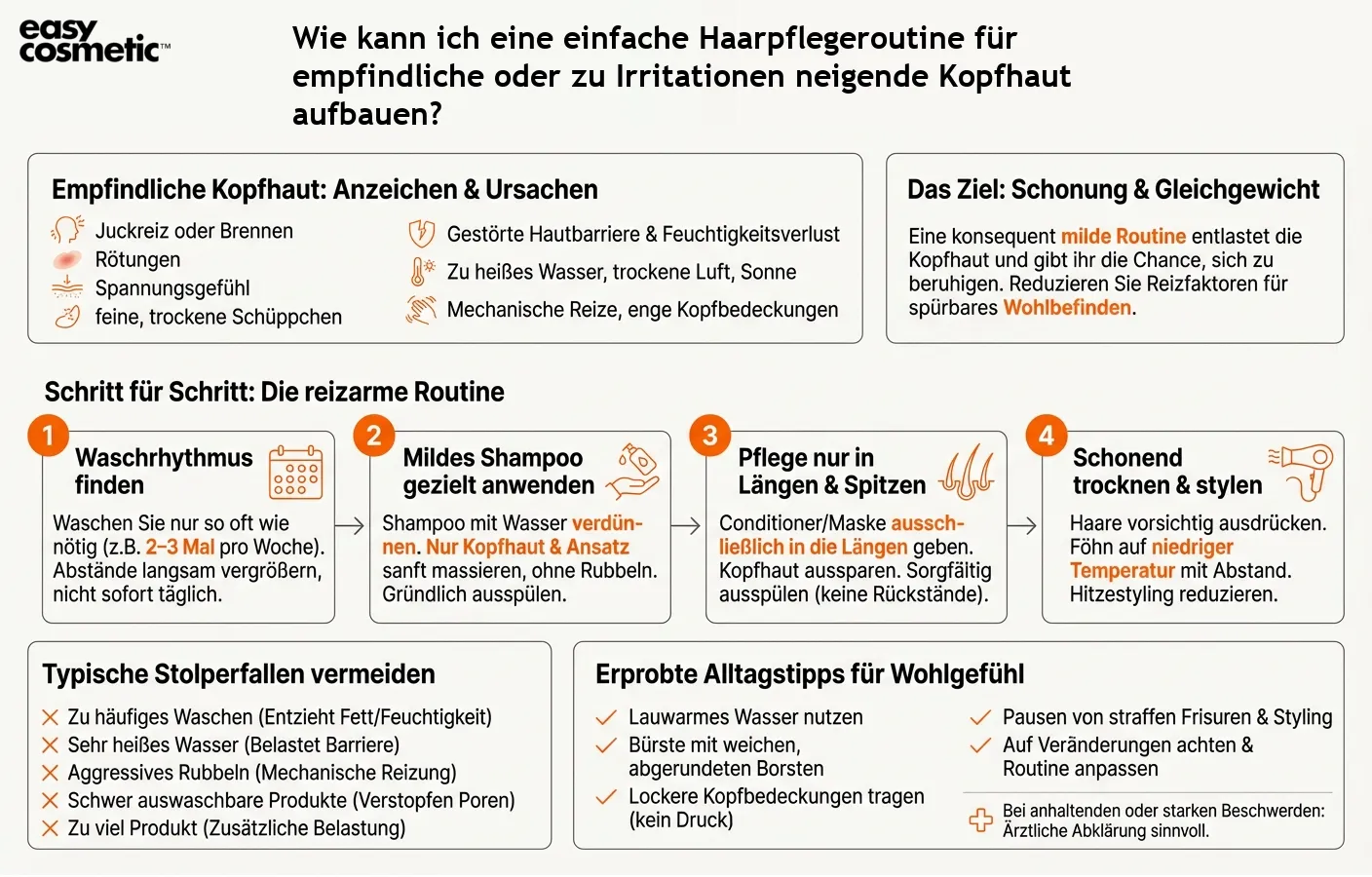 Wie kann ich eine einfache Haarpflegeroutine für empfindliche oder zu Irritationen neigende Kopfhaut aufbauen?