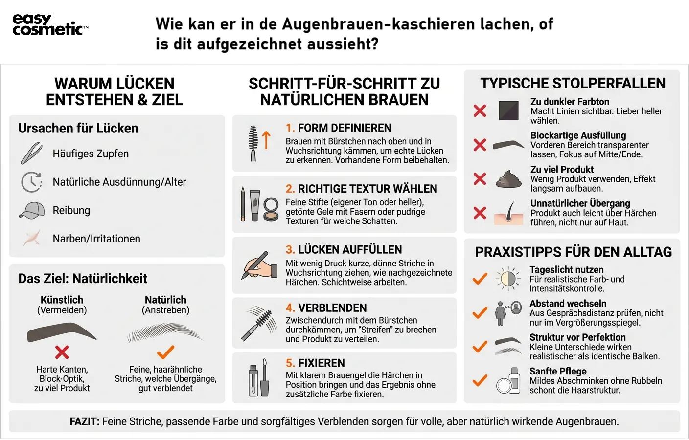 Wie kann ich Lücken in den Augenbrauen kaschieren, ohne dass es aufgezeichnet aussieht?