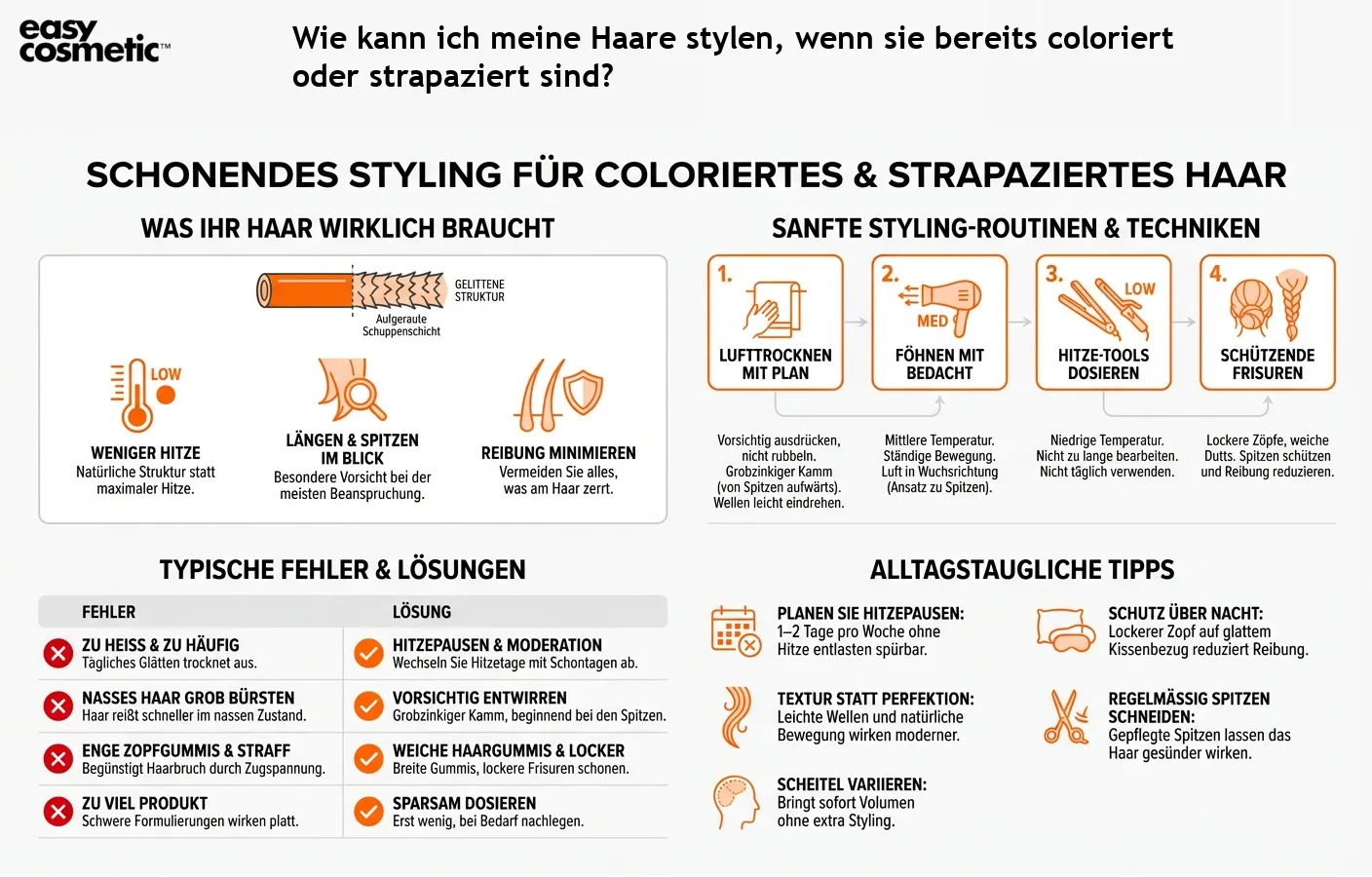 Wie kann ich meine Haare stylen, wenn sie bereits coloriert oder strapaziert sind?