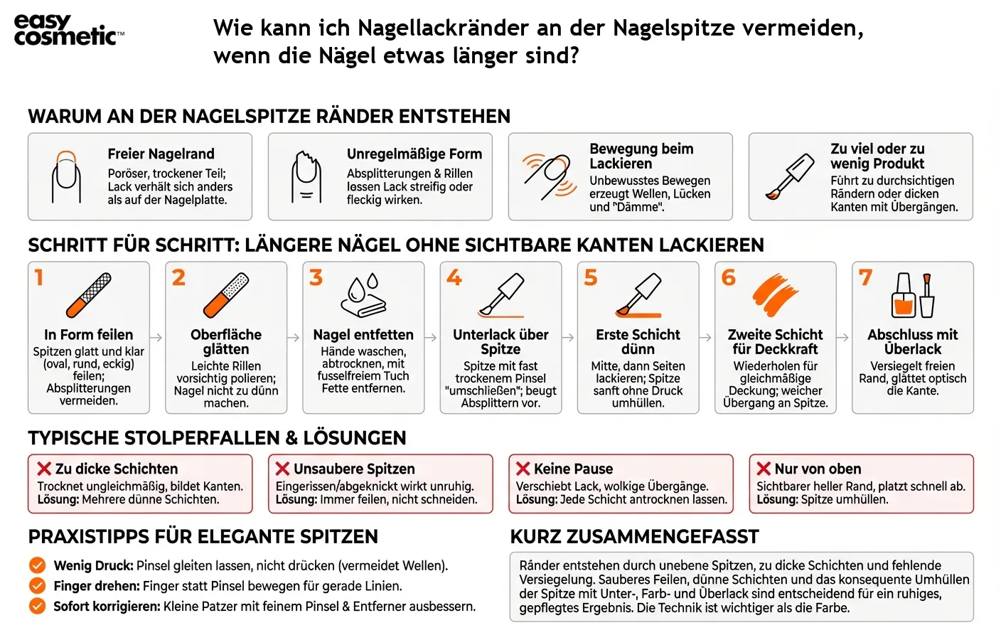 Wie kann ich Nagellackränder an der Nagelspitze vermeiden, wenn die Nägel etwas länger sind?