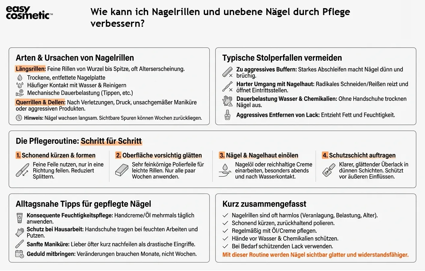 Wie kann ich Nagelrillen und unebene Nägel durch Pflege verbessern?
