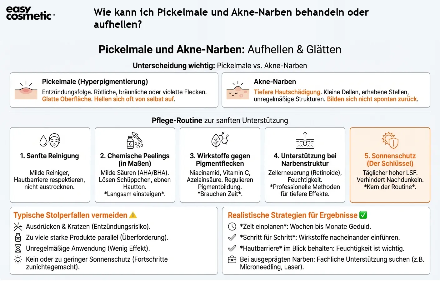 Wie kann ich Pickelmale und Akne-Narben behandeln oder aufhellen?