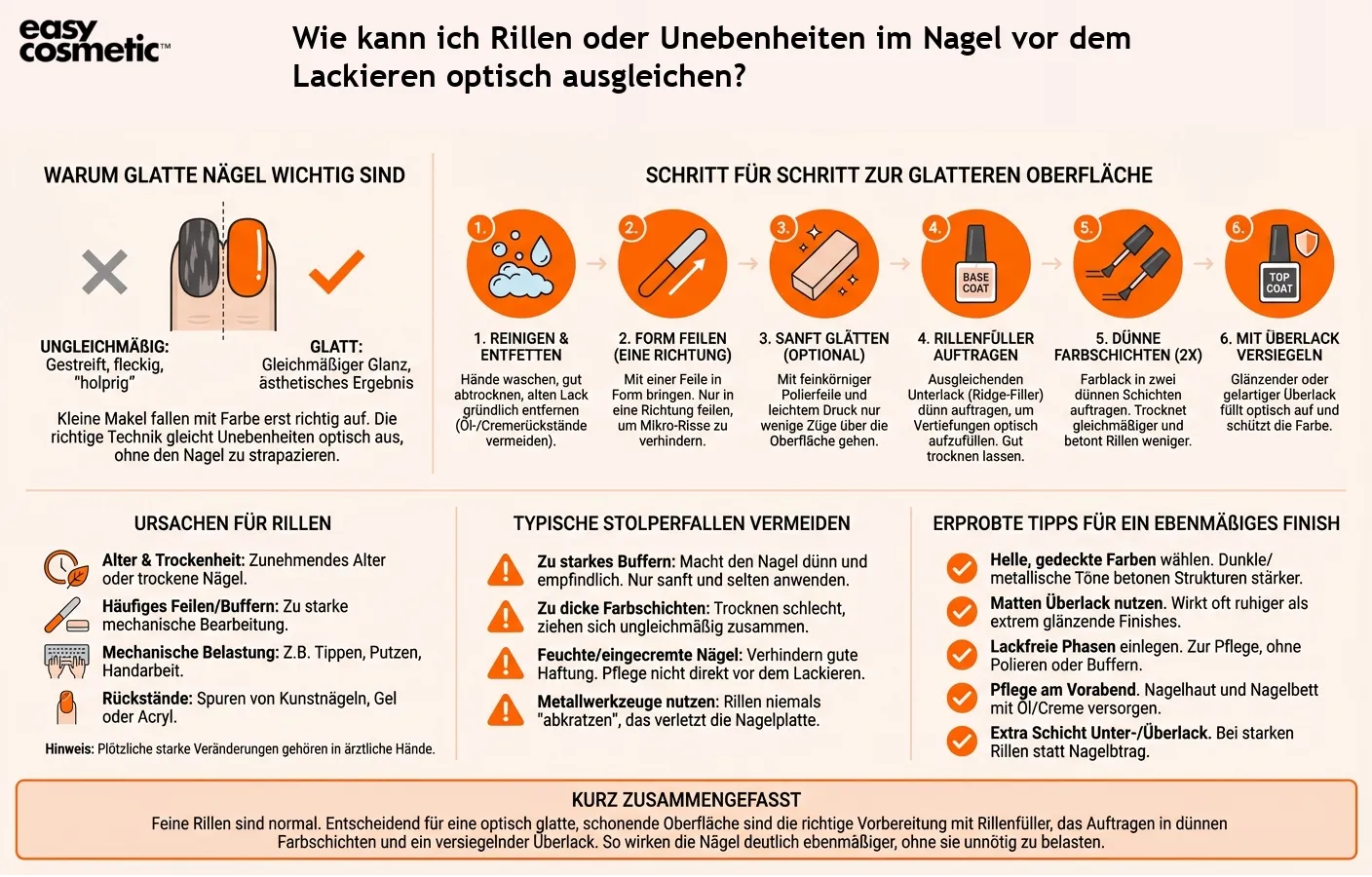 Wie kann ich Rillen oder Unebenheiten im Nagel vor dem Lackieren optisch ausgleichen?