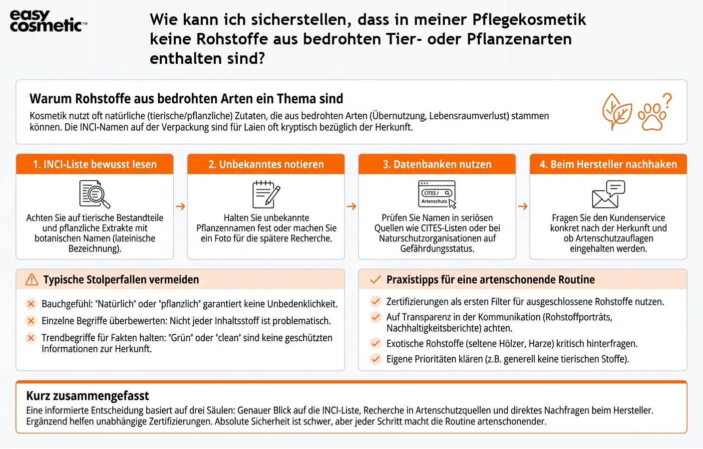 Wie kann ich sicherstellen, dass in meiner Pflegekosmetik keine Rohstoffe aus bedrohten Tier- oder Pflanzenarten enthalten sind?