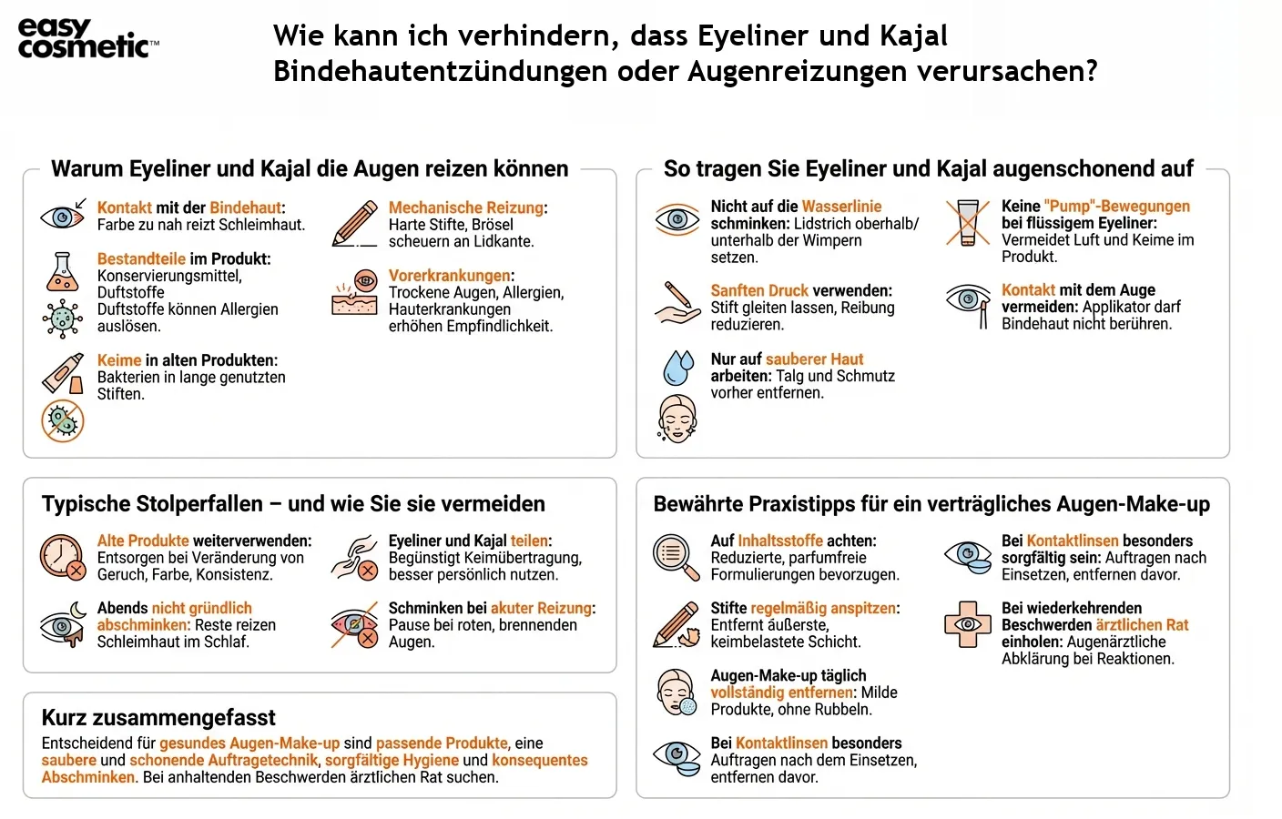 Wie kann ich verhindern, dass Eyeliner und Kajal Bindehautentzündungen oder Augenreizungen verursachen?