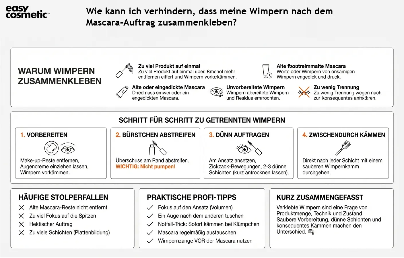 Wie kann ich verhindern, dass meine Wimpern nach dem Mascara-Auftrag zusammenkleben?