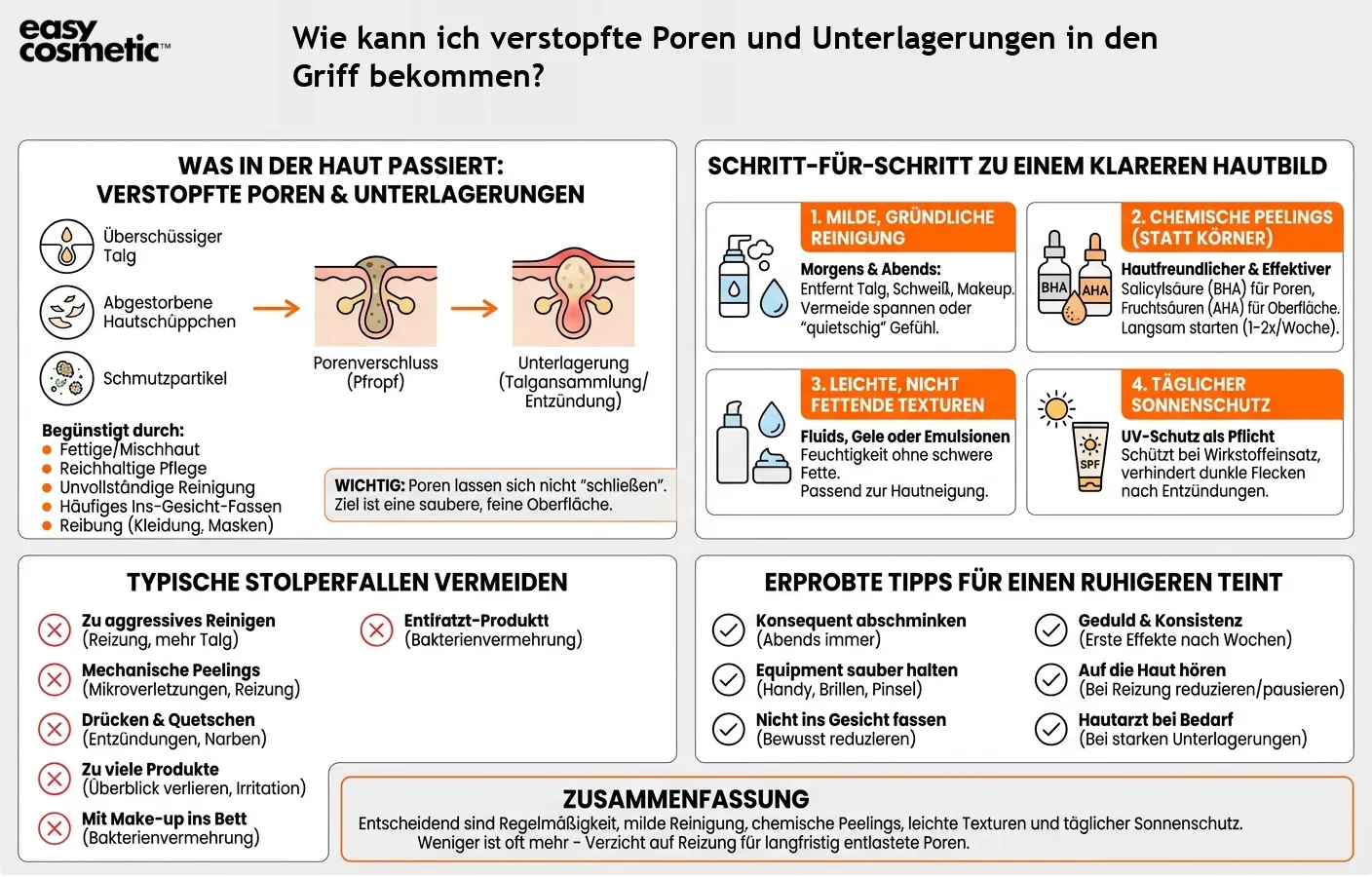 Wie kann ich verstopfte Poren und Unterlagerungen in den Griff bekommen?
