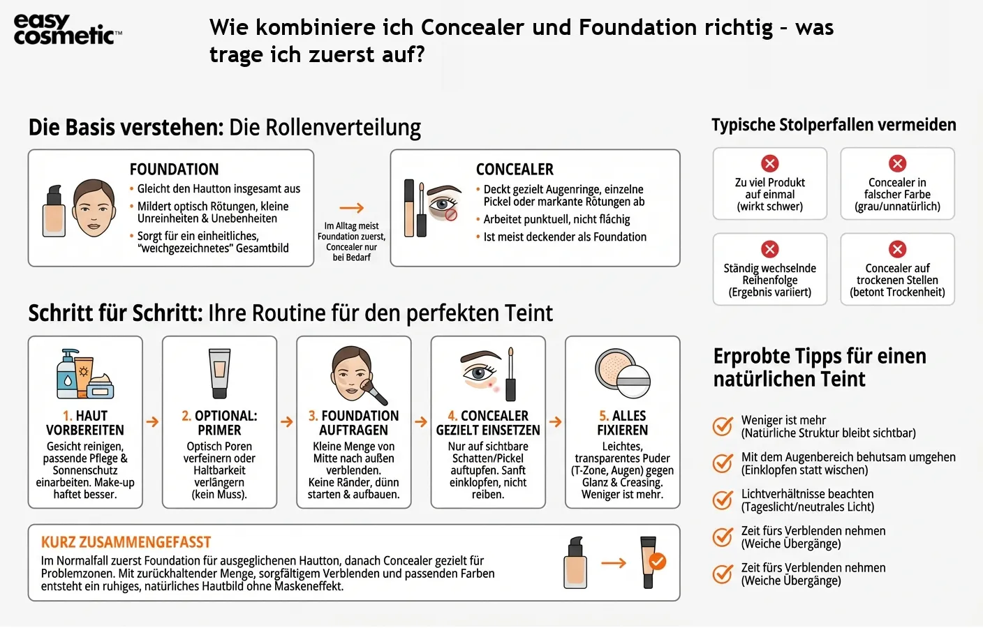 Wie kombiniere ich Concealer und Foundation richtig – was trage ich zuerst auf?