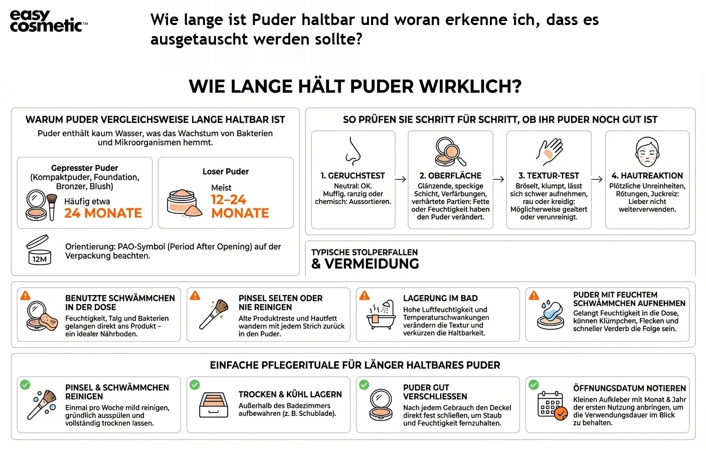 Wie lange ist Puder haltbar und woran erkenne ich, dass es ausgetauscht werden sollte?