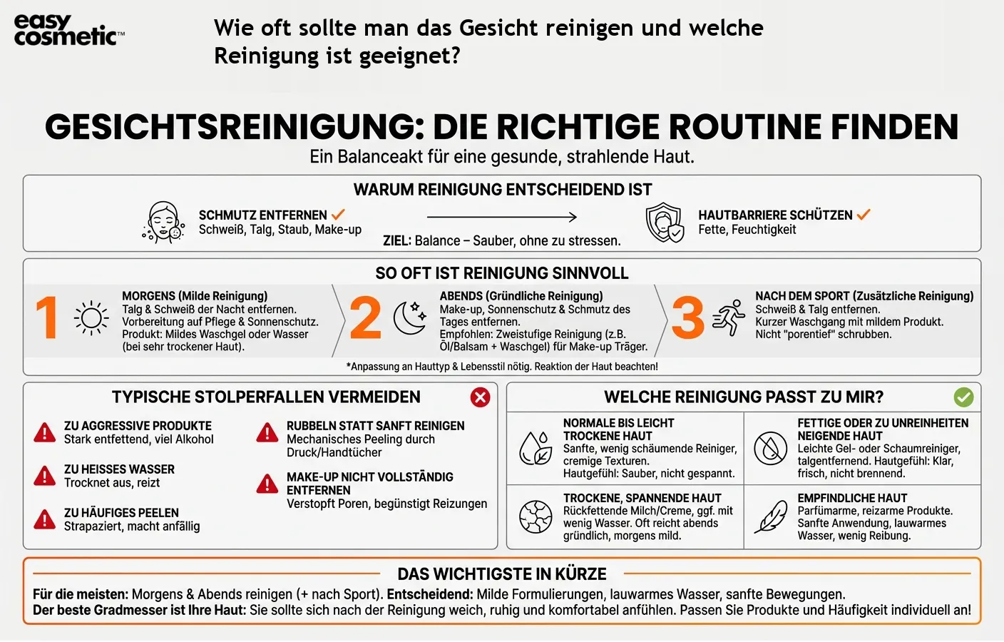 Wie oft sollte man das Gesicht reinigen und welche Reinigung ist geeignet?