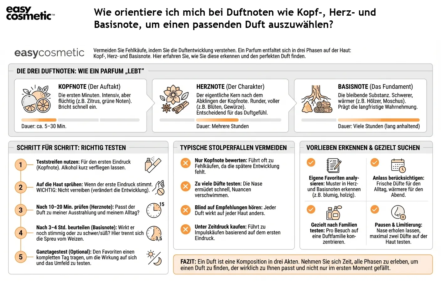 Wie orientiere ich mich bei Duftnoten wie Kopf-, Herz- und Basisnote, um einen passenden Duft auszuwählen?