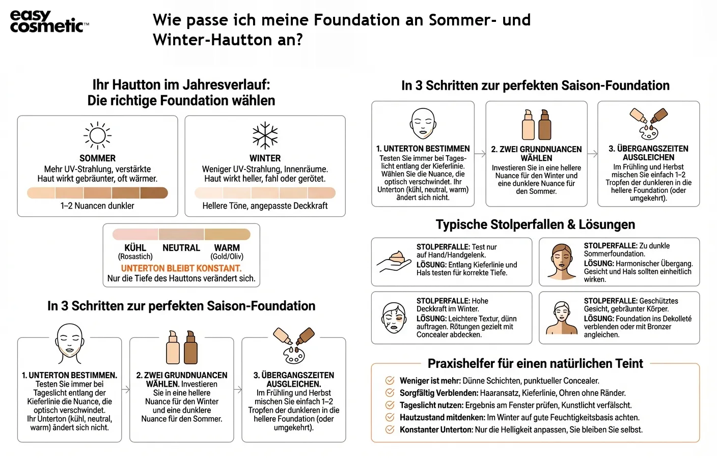 Wie passe ich meine Foundation an Sommer- und Winter-Hautton an?