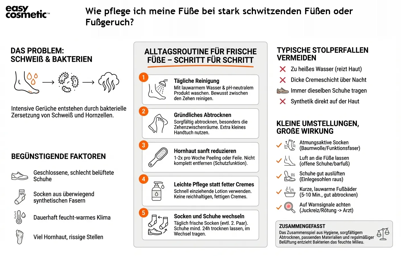 Wie pflege ich meine Füße bei stark schwitzenden Füßen oder Fußgeruch?