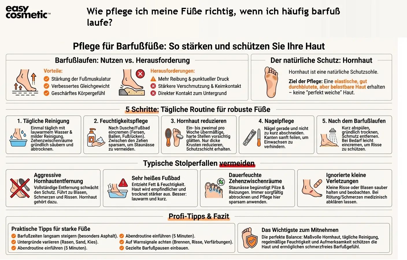 Wie pflege ich meine Füße richtig, wenn ich häufig barfuß laufe?