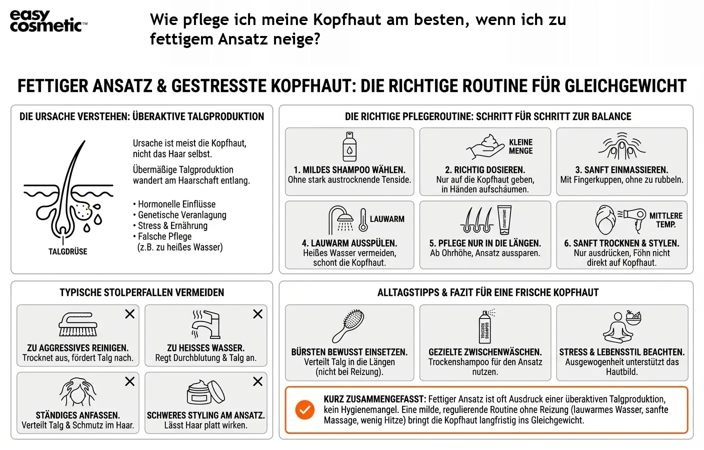 Wie pflege ich meine Kopfhaut am besten, wenn ich zu fettigem Ansatz neige?