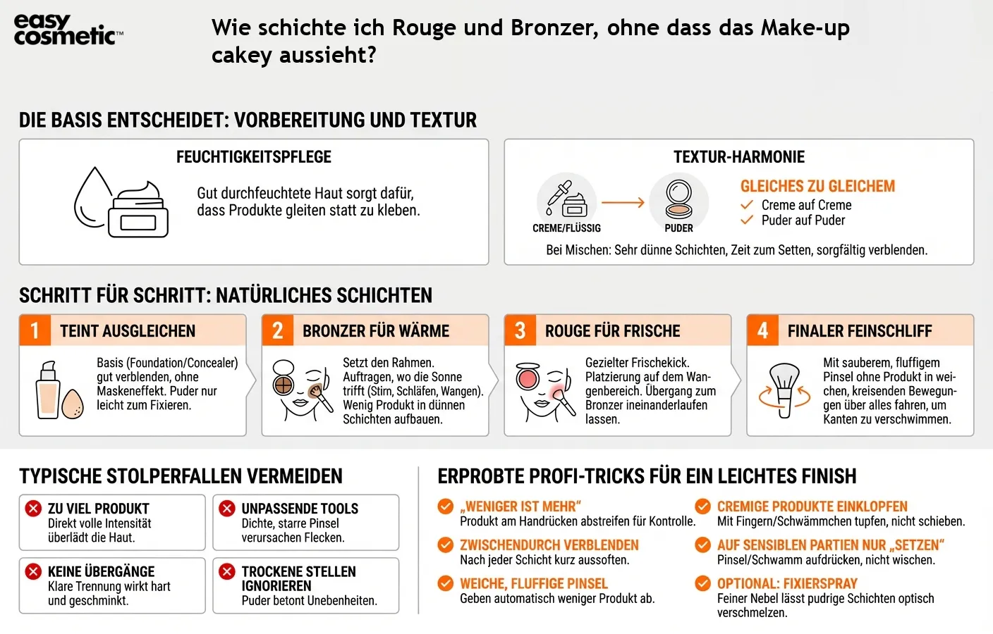 Wie schichte ich Rouge und Bronzer, ohne dass das Make-up cakey aussieht?