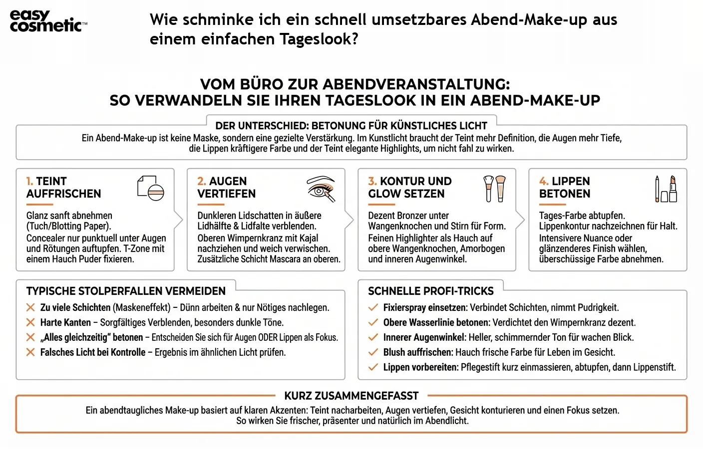 Wie schminke ich ein schnell umsetzbares Abend-Make-up aus einem einfachen Tageslook?
