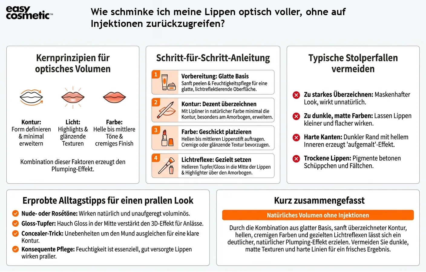 Wie schminke ich meine Lippen optisch voller, ohne auf Injektionen zurückzugreifen?
