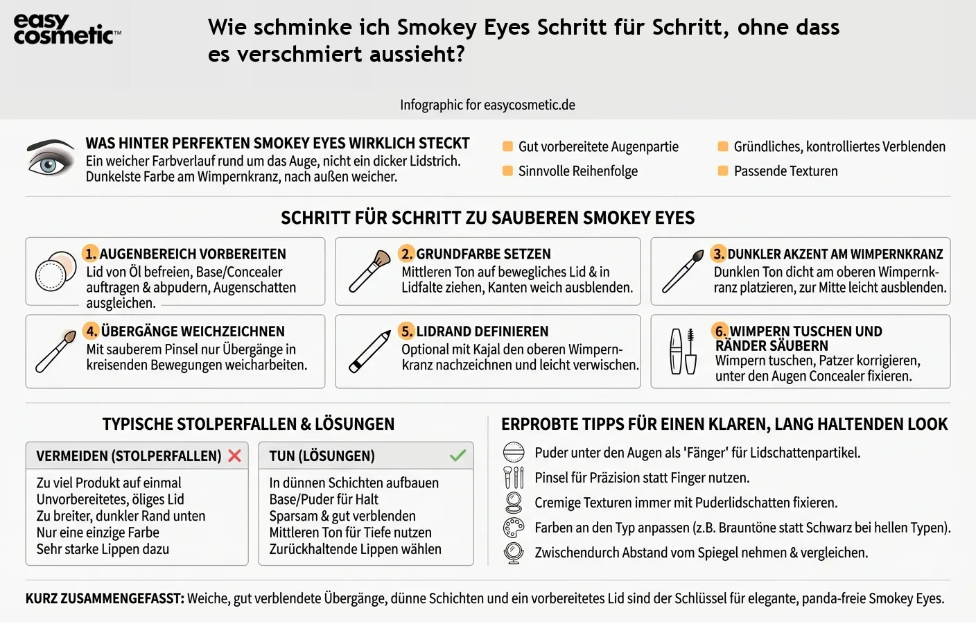 Wie schminke ich Smokey Eyes Schritt für Schritt, ohne dass es verschmiert aussieht?