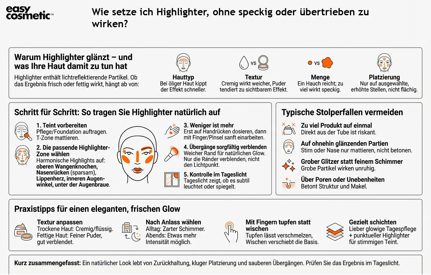 Wie setze ich Highlighter, ohne speckig oder übertrieben zu wirken?