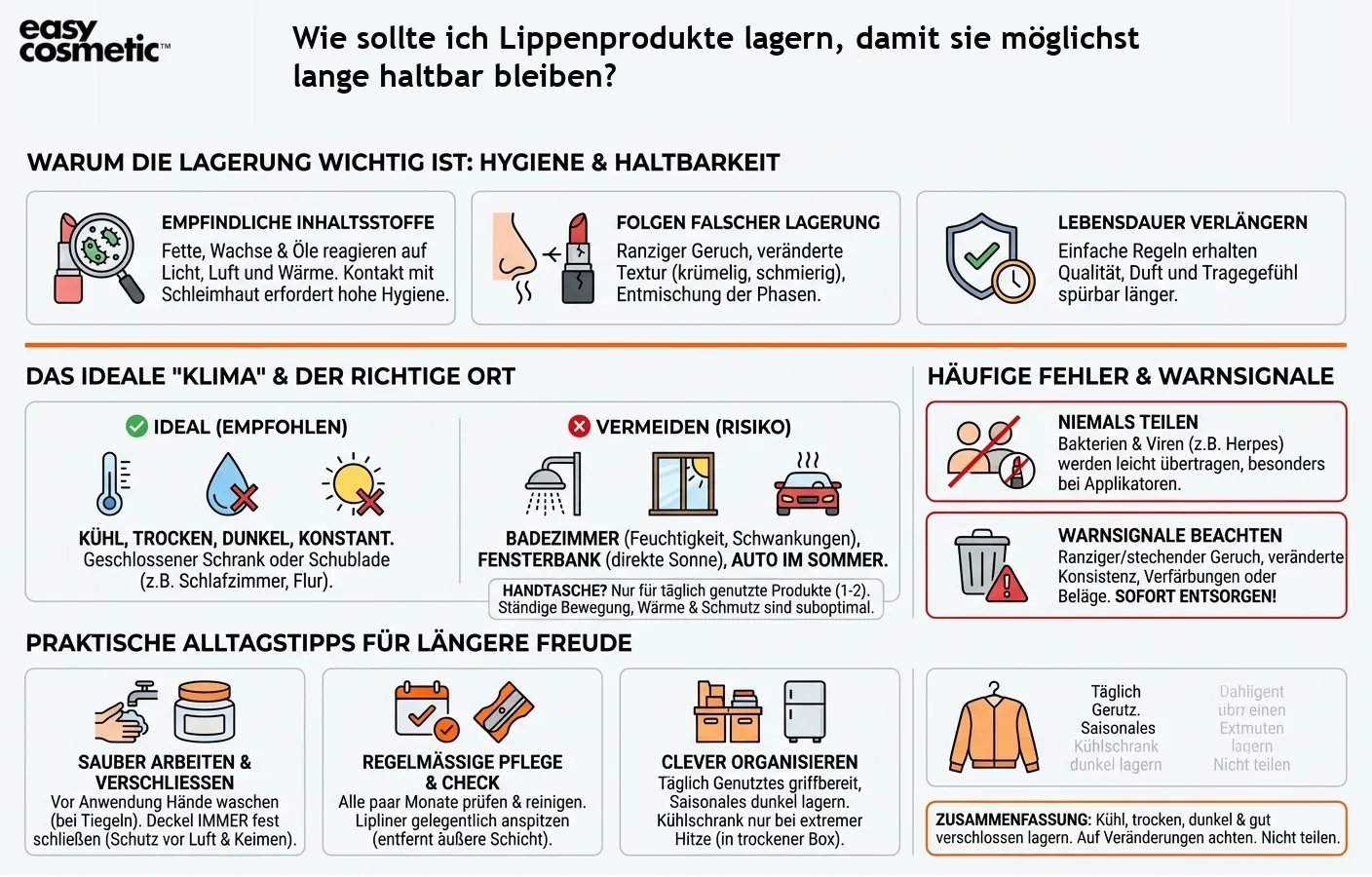 Wie sollte ich Lippenprodukte lagern, damit sie möglichst lange haltbar bleiben?