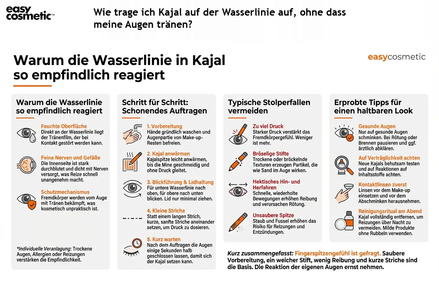 Wie trage ich Kajal auf der Wasserlinie auf, ohne dass meine Augen tränen?