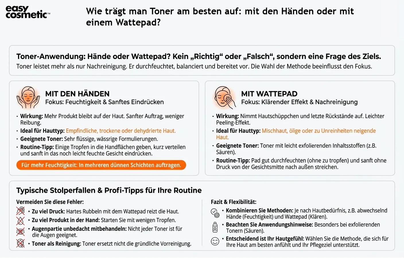 Wie trägt man Toner am besten auf: mit den Händen oder mit einem Wattepad?