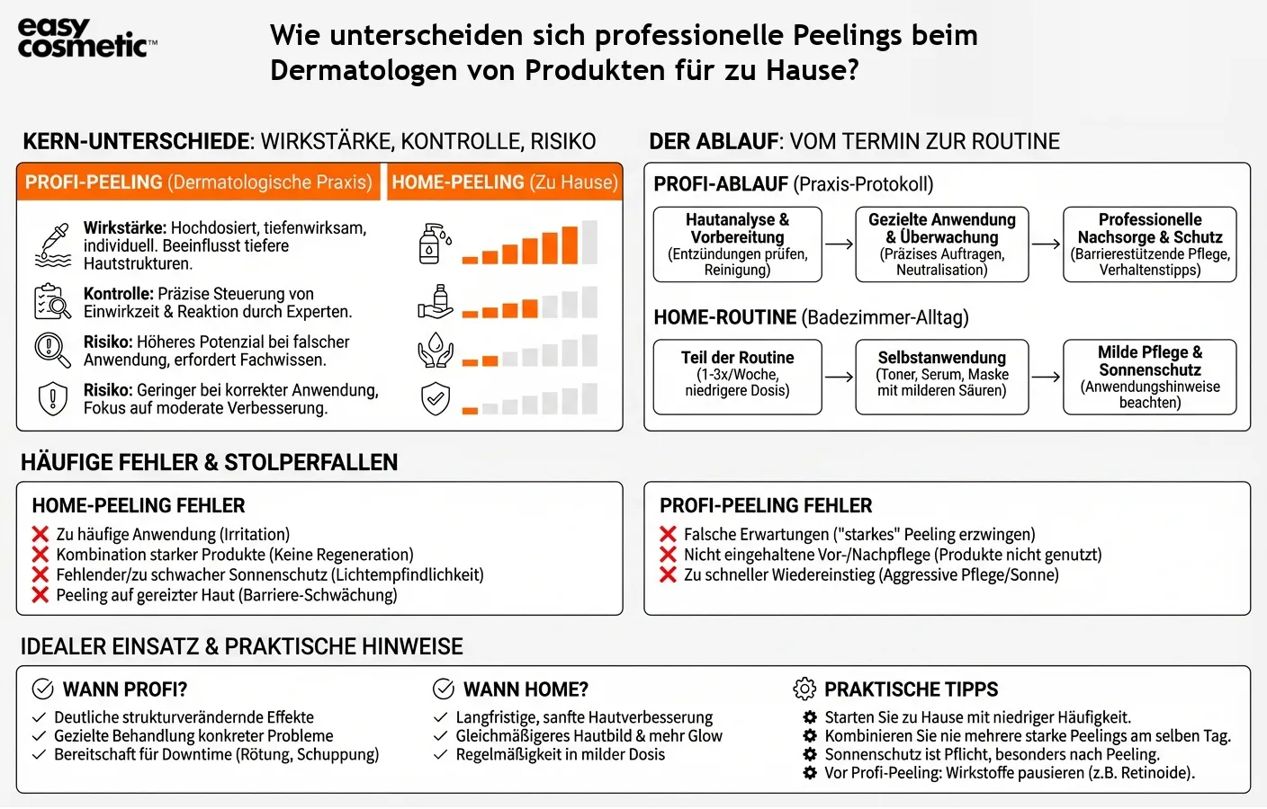 Wie unterscheiden sich professionelle Peelings beim Dermatologen von Produkten für zu Hause?