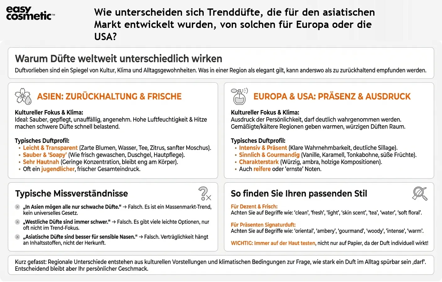 Wie unterscheiden sich Trenddüfte, die für den asiatischen Markt entwickelt wurden, von solchen für Europa oder die USA?